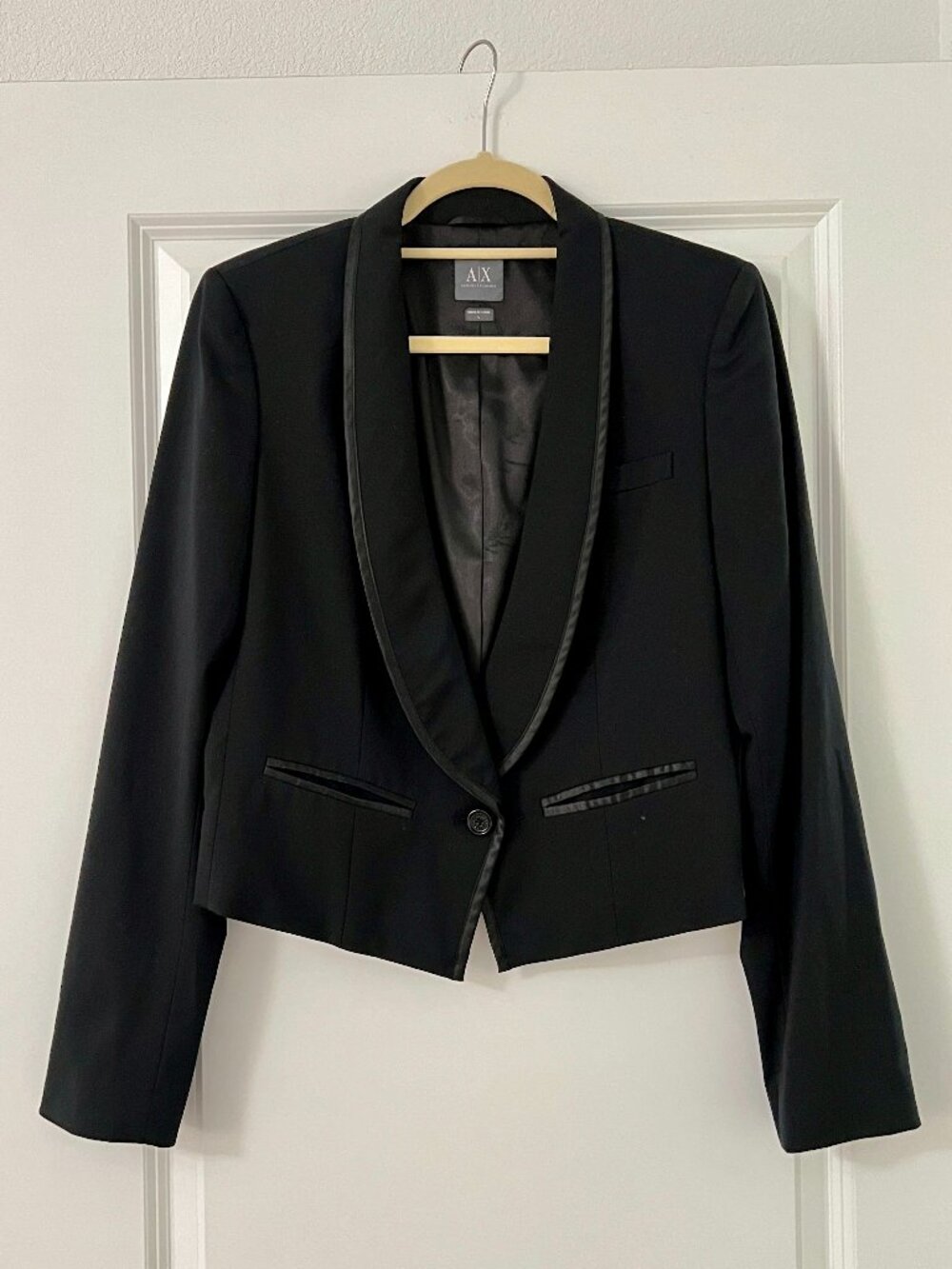 Armani Exchange Black Cropped Tuxedo Blazer Jacket